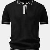 Ensemble — polo gaufré zippé en maille à bordure contrastante & pantalon fuselé coupe slim