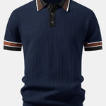 Ensemble — polo en maille gaufrée à bordure rayée contrastante & pantalon fuselé coupe slim