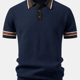 Ensemble — polo en maille gaufrée à bordure rayée contrastante & pantalon fuselé coupe slim