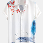 Ensemble — chemise à imprimé peinture à l'encre orientale & short de bain mi-long à cordon