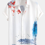 Ensemble — chemise à imprimé peinture à l'encre orientale & short de bain mi-long à cordon