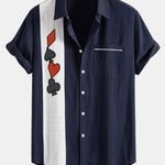 Chemise boutonnée en lin contrastant à imprimé poker