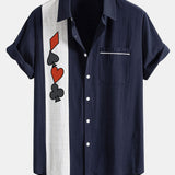 Chemise boutonnée en lin contrastant à imprimé poker