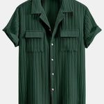 Ensemble — chemise texturée à col cubain et poche & pantalon en lin à jambe droite