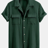 Ensemble — chemise texturée à col cubain et poche & pantalon en lin à jambe droite