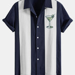 Chemise bowling patchwork en lin à imprimé cocktails martini vintage