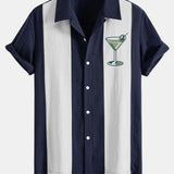 Chemise bowling patchwork en lin à imprimé cocktails martini vintage