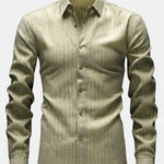 Chemise boutonnée en lin rayé à manches longues