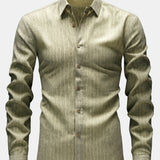 Chemise boutonnée en lin rayé à manches longues