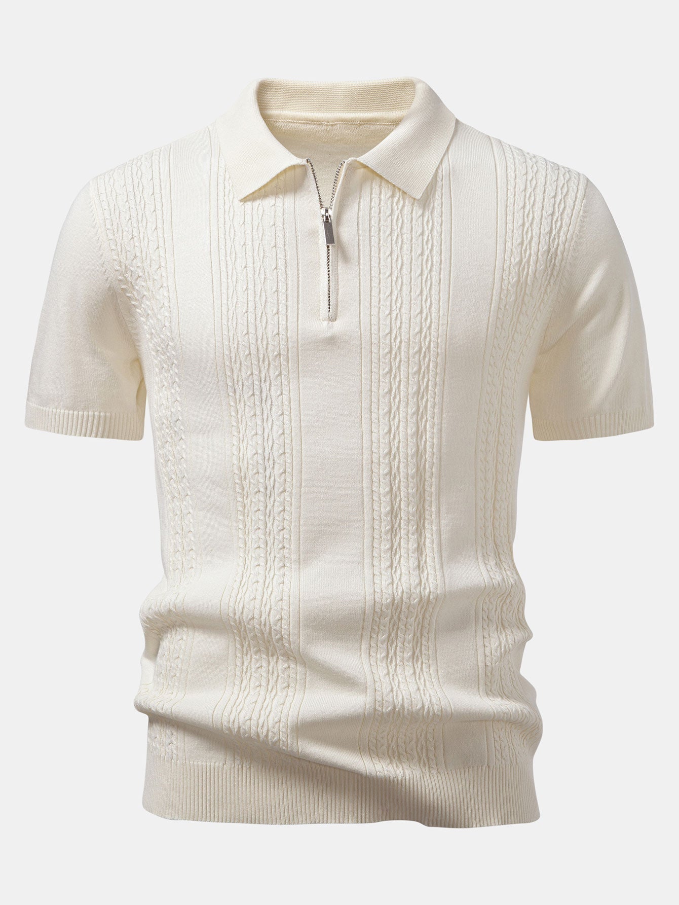 Ensemble — polo zippé en maille jacquard torsadé & pantalon fuselé