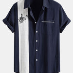 Chemise boutonnée en lin contrastant à imprimé notes de musique