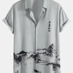 Ensemble — chemise à imprimé montagne et rivière à l'encre & short de bain mi-long à cordon