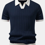 Ensemble — polo rayé à col Johnny et bordure contrastante & pantalon fuselé