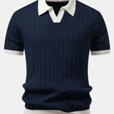 Ensemble — polo rayé à col Johnny et bordure contrastante & pantalon fuselé
