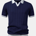 Ensemble — polo côtelé en maille à col Johnny et bordure contrastante & pantalon fuselé