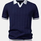 Ensemble — polo côtelé en maille à col Johnny et bordure contrastante & pantalon fuselé