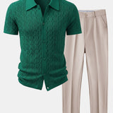 Ensemble — chemise en maille jacquard torsadé & pantalon fuselé coupe slim