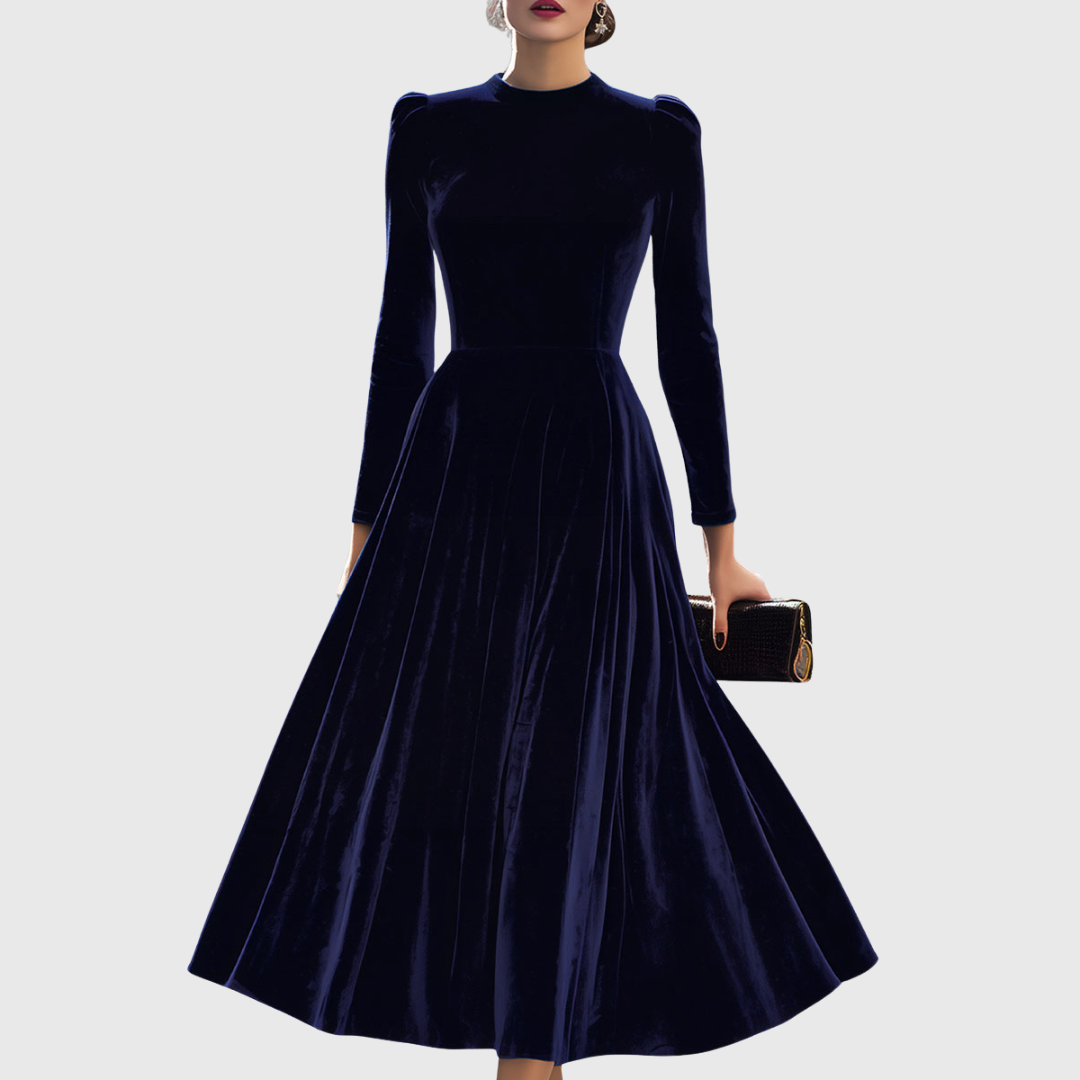 Julie — Robe Midi à Manches Longues Bleu Marine
