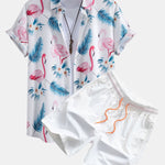 Ensemble — chemise à imprimé flamants roses et feuilles & short de bain