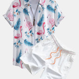 Ensemble — chemise à imprimé flamants roses et feuilles & short de bain