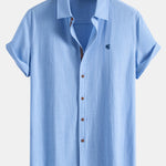 Ensemble — chemise en lin à manches courtes & pantalon texturé froissé à jambe droite