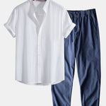 Ensemble — chemise en lin et coton à col officier & pantalon en lin et coton
