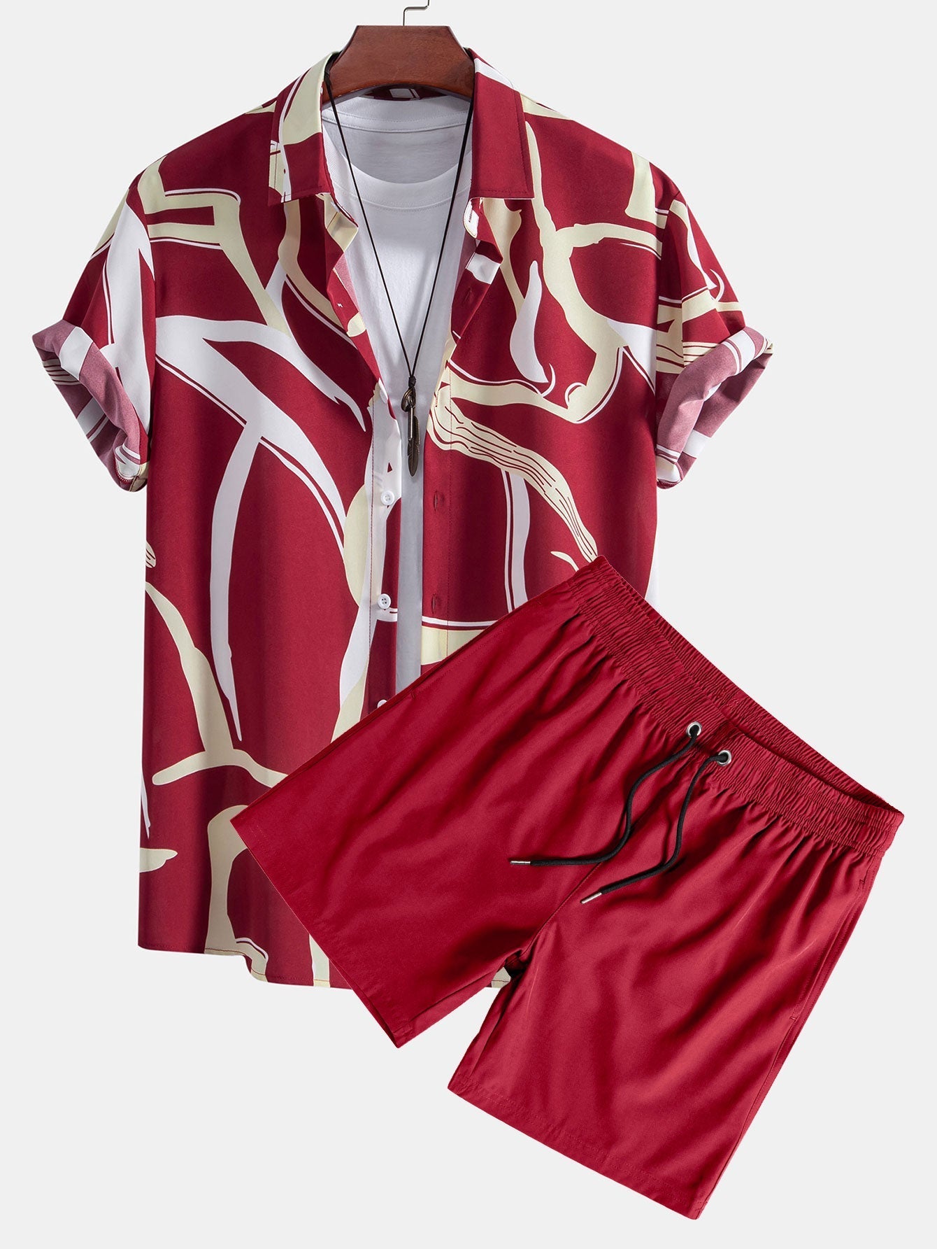 Ensemble — chemise à imprimé abstrait & short de bain uni à cordon