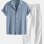 Ensemble — chemise cubaine texturée gaufrée & pantalon en lin à jambe droite