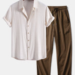 Ensemble — chemise en lin et viscose & pantalon texturé froissé à jambe droite