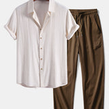 Ensemble — chemise en lin et viscose & pantalon texturé froissé à jambe droite