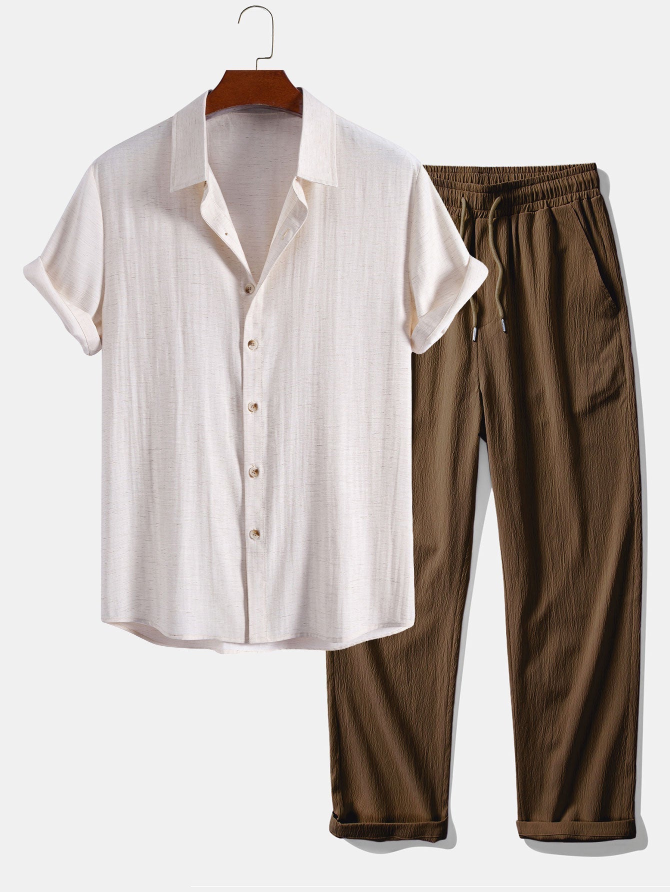 Ensemble — chemise en lin et viscose & pantalon texturé froissé à jambe droite