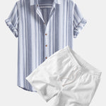 Ensemble — chemise en lin rayé & short texturé froissé à cordon