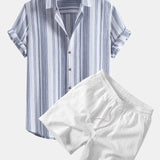 Ensemble — chemise en lin rayé & short texturé froissé à cordon