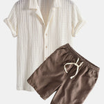 Ensemble — chemise cubaine texturée jacquard & short à cordon en lin et coton