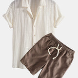 Ensemble — chemise cubaine texturée jacquard & short à cordon en lin et coton