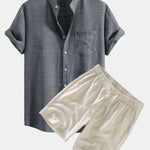 Ensemble Améline — chemise à col officier et manches courtes & short en lin à cordon