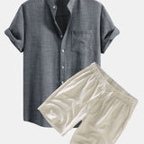 Ensemble Améline — chemise à col officier et manches courtes & short en lin à cordon