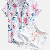 Ensemble — chemise à imprimé coraux et ancres & short de bain
