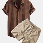 Ensemble — chemise jacquard à losanges géométriques & short texturé froissé à cordon