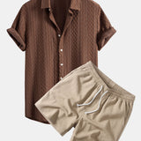 Ensemble — chemise jacquard à losanges géométriques & short texturé froissé à cordon