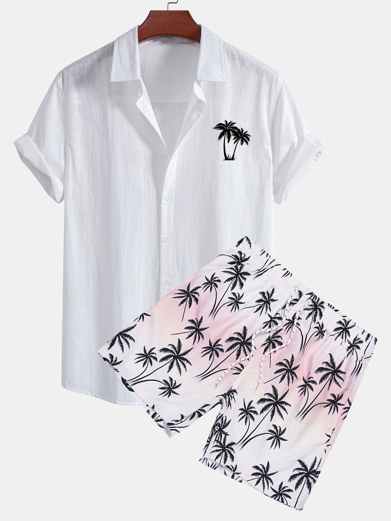 Ensemble — chemise en lin et coton à imprimé palmiers & short de bain