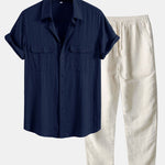 Ensemble — chemise utilitaire à poches en lin et viscose & pantalon en lin à jambe droite