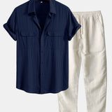 Ensemble — chemise utilitaire à poches en lin et viscose & pantalon en lin à jambe droite