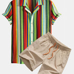 Ensemble Améline — chemise cubaine gaufrée à rayures colorées & short de bain
