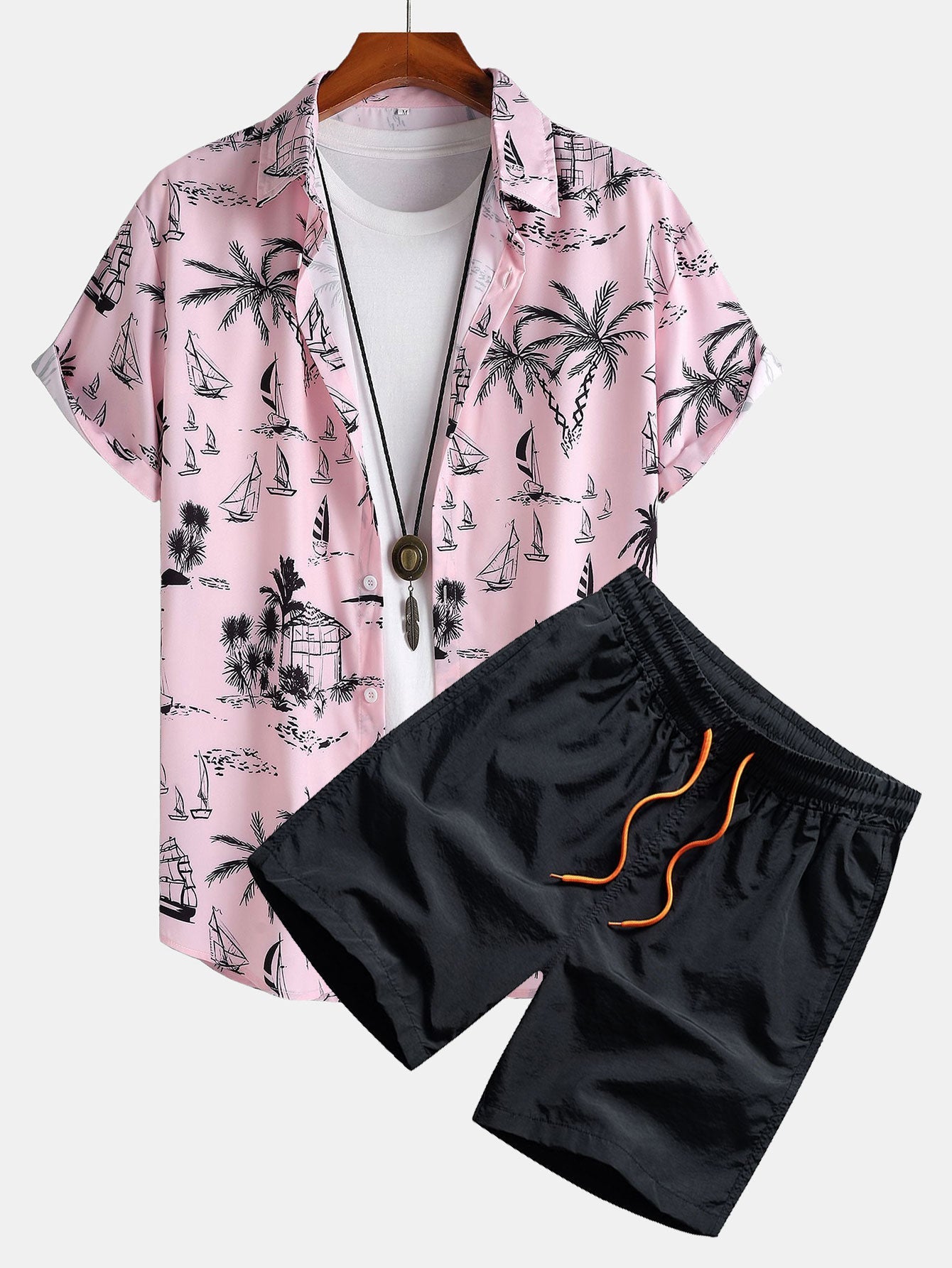 Ensemble — chemise à imprimé palmiers et voiliers & short de bain