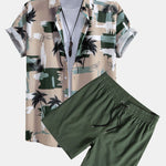 Ensemble — chemise à imprimé palmiers color block & short de bain