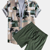 Ensemble — chemise à imprimé palmiers color block & short de bain