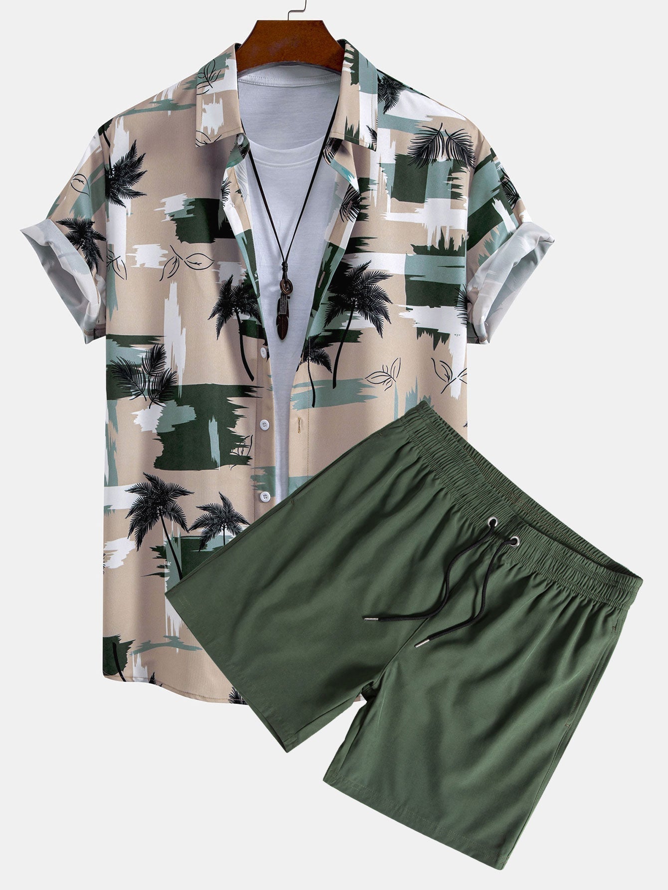 Ensemble — chemise à imprimé palmiers color block & short de bain