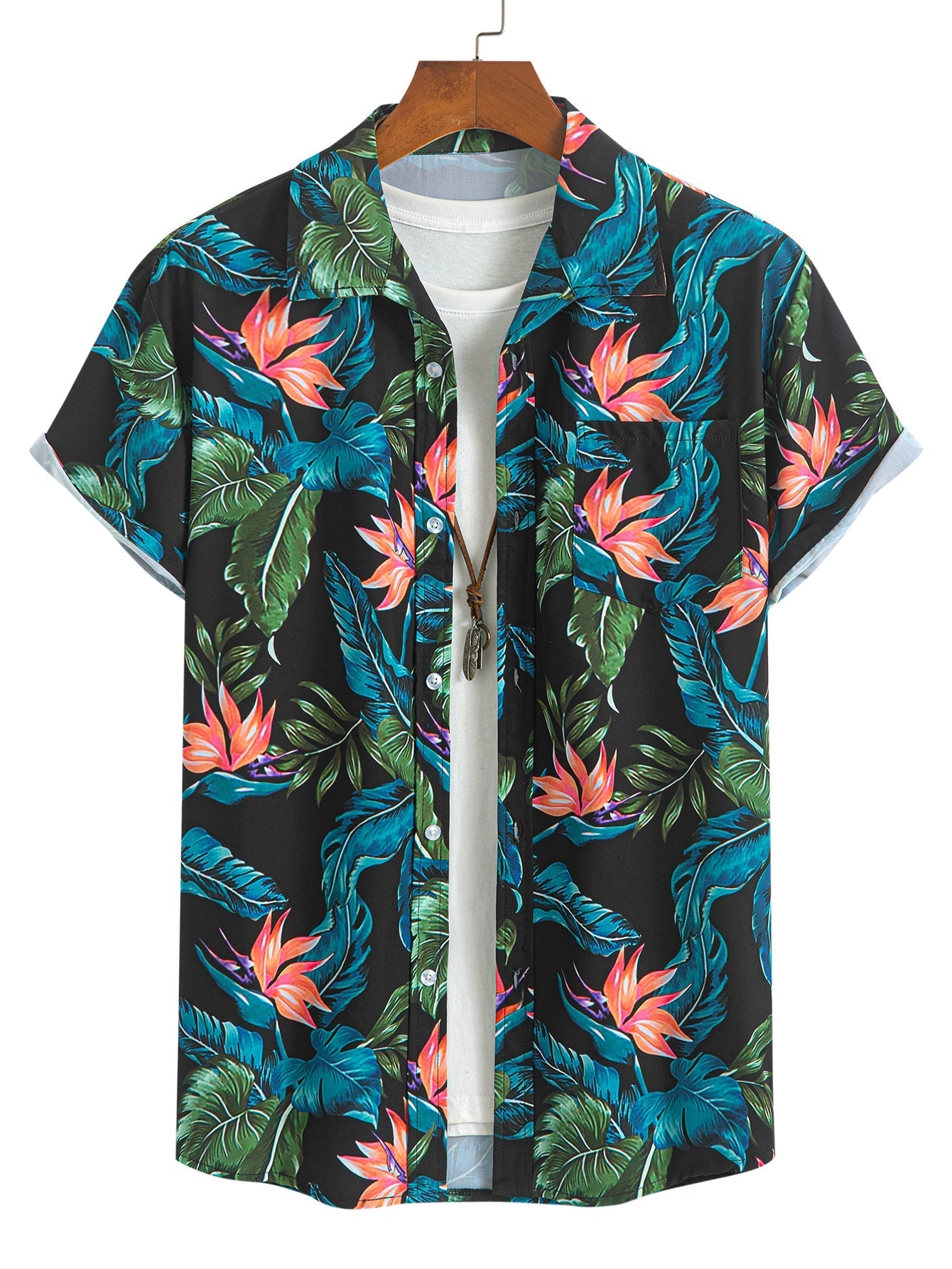 Ensemble Capucine — chemise à imprimé plantes tropicales & short de bain à cordon