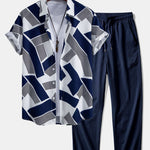 Ensemble — chemise à imprimé géométrique color block & pantalon texturé froissé